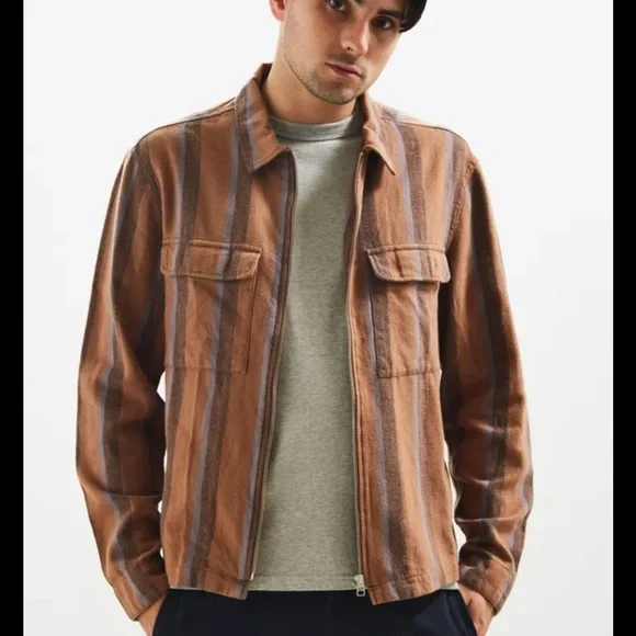 Urban Outfitters Brown and Gray Striped Utility Jacket - Picture 3 of 5